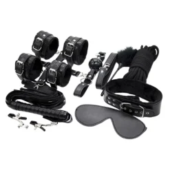 Trọn bộ đồ chơi BDSM 10 món chất liệu da cao cấp màu đen