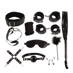 Trọn bộ đồ chơi BDSM 10 món chất liệu da cao cấp màu đen
