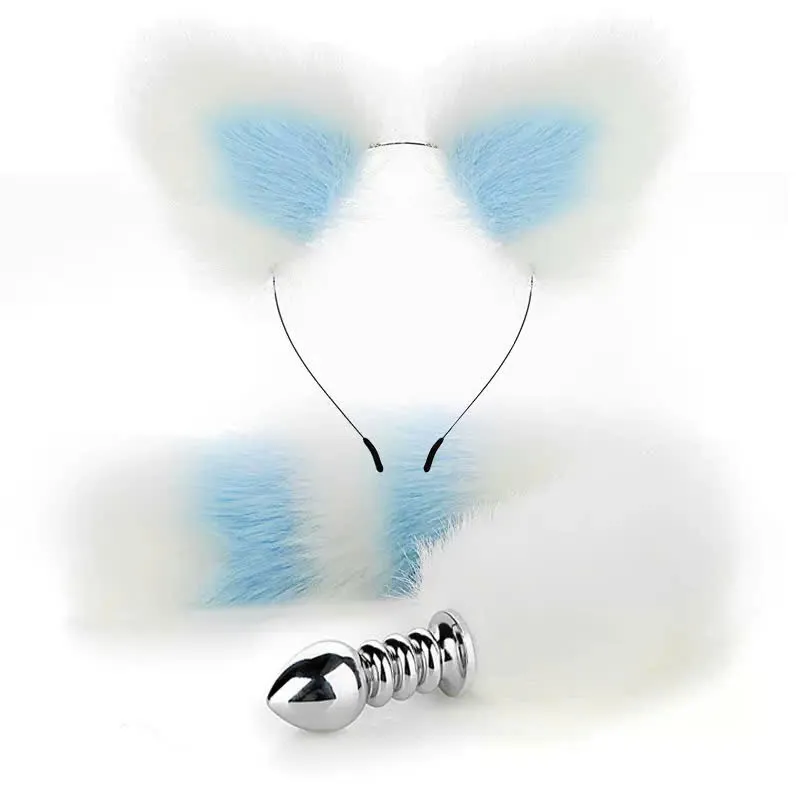 🔥 Bộ Tai Mèo Và Plug Đuôi Cáo Inox (Trắng Phối Xanh): Phụ Kiện Cosplay Hóa Trang Sexy, Cực Kỳ Dễ Thương 🚀ATY12JP