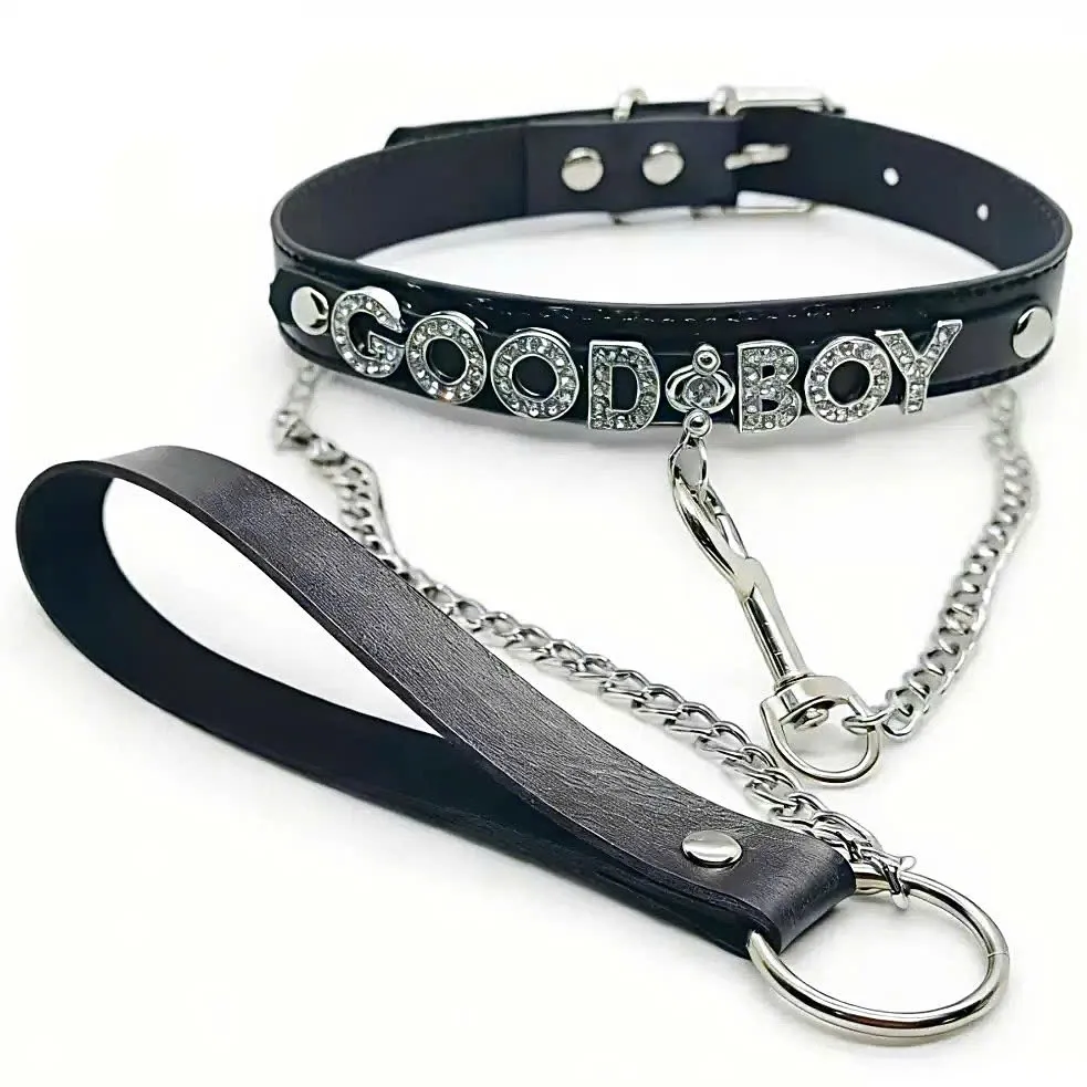 🔥 Vòng Đeo Cổ GOOD BOY Sexy bằng Da PU Đính Đá Giả Kim Cương BDSM 🚀VCR13JM
